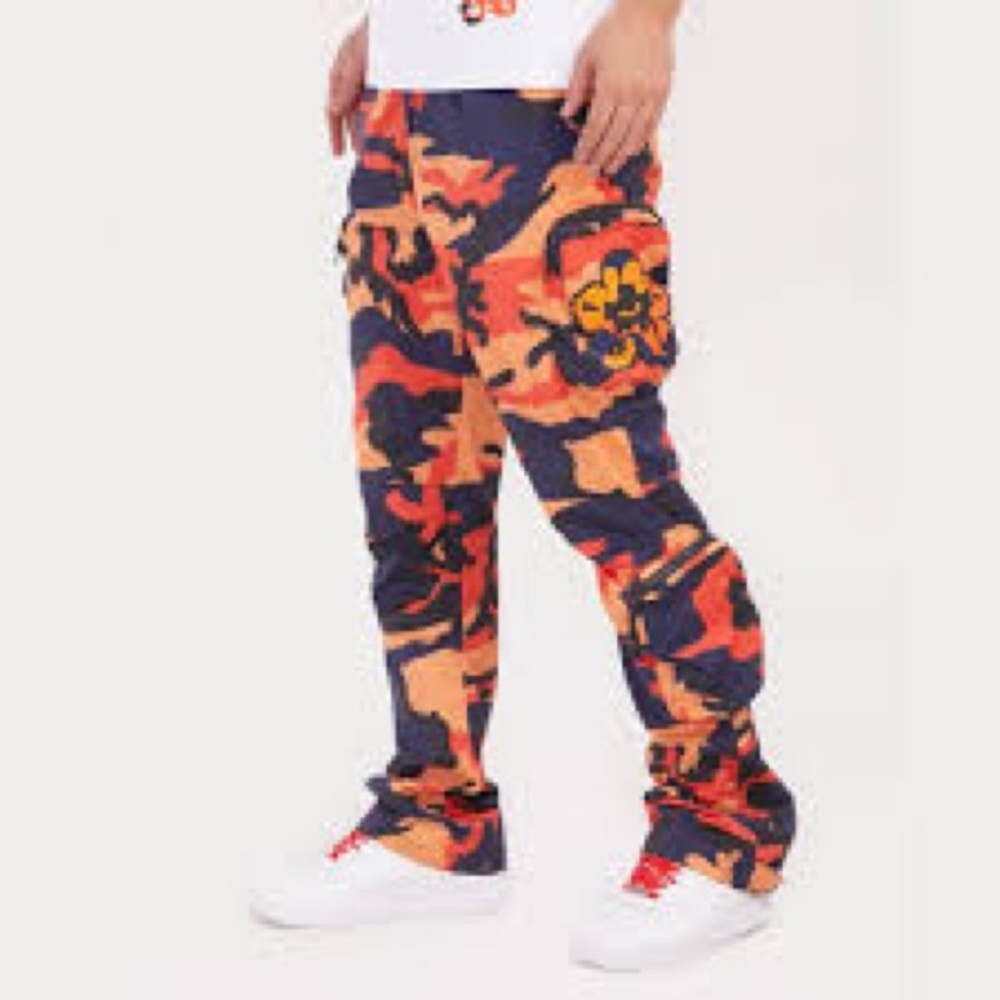 NEW! Roku Studio Men's RARE Navy Orange Drip Camo Pants XL